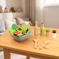 Wooden Salad Set Child-Centered-Influenced Salad Playset Realistic Pretend Play Pretend Play Set with Bowl for Playroom