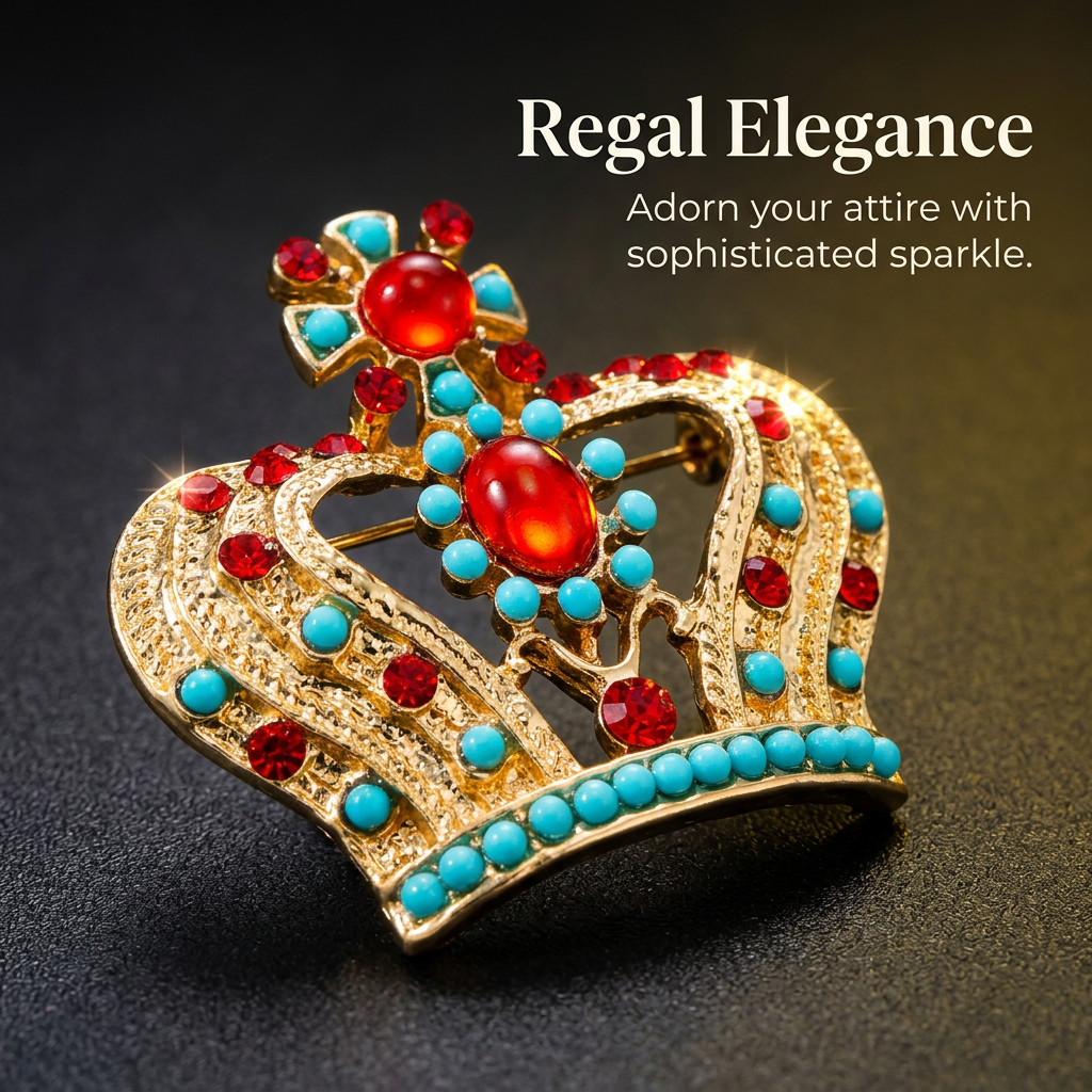 Women's Ornate Crown Lapel Pin, Rhinestone Crown Brooch Pin, Sparkling Crown Brooch Pin, Vintage Lapel Pin for Suits, Fashion Brooch for Scarves