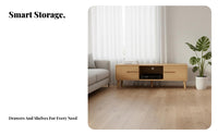 Modern Minimalist Design Wide Television Cabinet firm Wood Legs TV Cabinet with Sliding Doors Rounded Corners Living Room Furniture Space-Saving for Small Apartment Dwellers, Homeowners, Young Adults, Lounge Area, Bedroom, Office