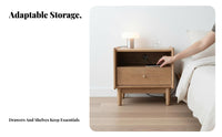 Nordic Design Nightstand with Rattan Drawer Minimalist Aesthetic Rattan Drawer Bedside Cabinet Japanese aesthetic End Table sturdy Wood Legs for Apartment Dwellers, Homeowners, Students, Bedroom, Small Spaces, Dorm Room, Home Office