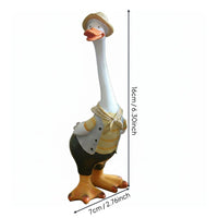 2 Pieces Long Neck Duck Statue Creative Design Resin Duck Ornament Hand-Painted Details House Decoration for Balcony, Patio