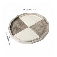 Horsehair Tray Modern Luxury Style Decorative Metal Tray Stainless Steel Frame Home Decor for Tea Table, Living Room