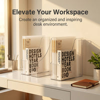 File Organizer for Desk and Study Table, Clear Acrylic Desktop Document Holder for Students, Transparent Book Stand for Workspace Organization