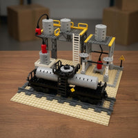 Building-Block Train Scene Cylindrical Tanks Industrial Rail Platform Rail Car Yellow Guardrails Construction Toy