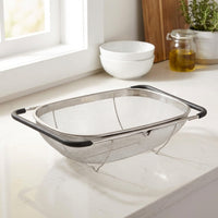 Sink Strainer and Stainless Steel Colander, Large Rectangular Expandable Sink Colander with Retractable Handles, Fine Mesh Pasta Strainer Basket