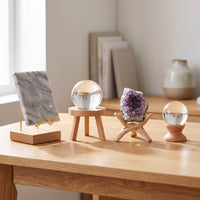 Crystal Pendant Brass Display Stand with Black Walnut Wood Base for Small Stones and Mineral Specimens