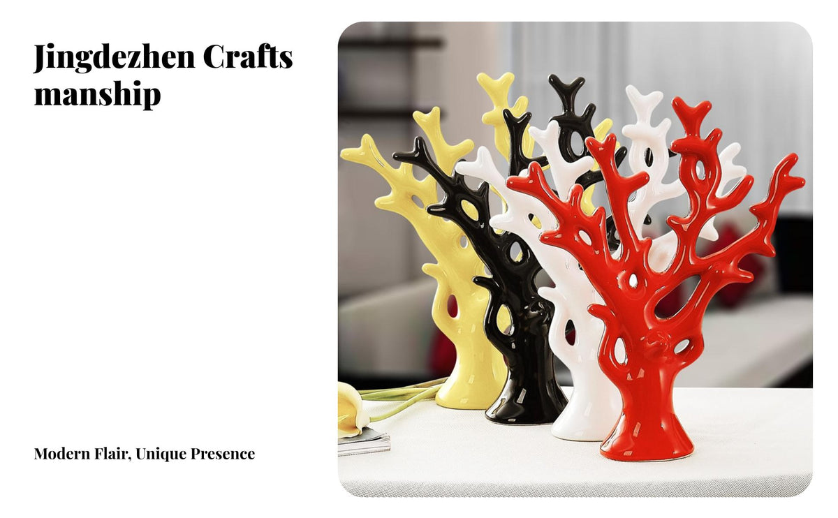 Ceramic Fortune Tree Artistic Design Modern Desktop Statue Abstract Tree Sculpture Glazed Finish Desktop Branch Figurine