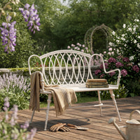 Garden Bench with Armrests Vintage Metal Bench Antique-Look Furniture for Homeowners, Gardeners, Entryway