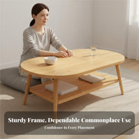 Space Saving 2-Tier Oval Coffee Table Double Layer Storage Oval Table with Shelf Simple Design Living Room Furniture Contemporary Design for Apartment Dwellers, Families, Homeowners, Home, Office Lounge