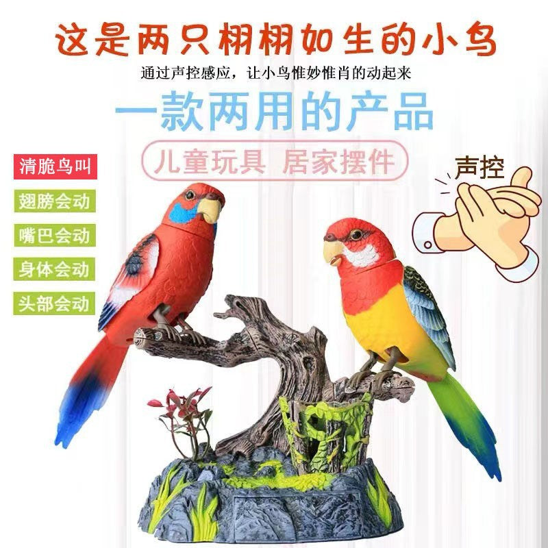 Sound-Activated Simulated Parrot Toy with Birdcage