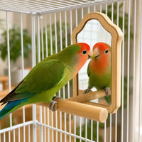 Framed Wooden Bird Enclosure Mirror Interactive Bird Mirror Perch Arch-Shaped Pet Accessory Lightweight