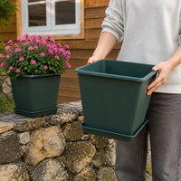 Planter for Home Gardening, Large Square with Saucer, Lightweight Plastic, Drainage Holes, Pot for Houseplants, Office & Balcony Gardening