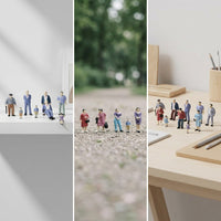 1:42 Scale Model People Figures for Dioramas and Architectural Layouts, 14-Piece Set (7 Male, 7 Female)