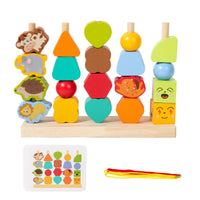 Stacking Toy with Threading Cords Educational Wooden Stacking Toy Colorful Preschool for Toddlers, Playroom, Classroom
