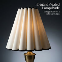 Bedside Lamp Shade with Pleated Design and Black Trim, Textile Lampshade for Table 24cm, Vintage Style for Ceiling Lights
