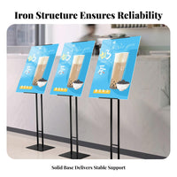 Adjustable Poster Stand Stable Double Pole Display Stand Metal Construction Floor Sign Holder for Commerce Show, Shopping Mall, Restaurant