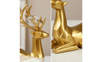 Faceted Deer Statues with Glass Balls Lustrous Geometric Deer Sculptures Tabletop Sculpture Golden for Living Room, Entryway, Tv Cabinet, Office