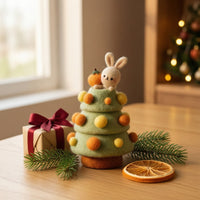 Whimsical Felt Christmas Tree Mini Felt Tree with Rabbit Cute Bunny Ornament Adorable for Shelves