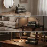 2 Pieces Keepsake Boxes with Circular Pull Rectangular Wooden Boxes with Lids Stylish for Entryway