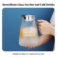 Elegant Design 1500ml Borosilicate Glass Pitcher Hot & Cold Beverages Heat Resistant Glass Pitcher Easy to Clean for Families, Kitchen, Home
