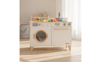Wooden Washing Machine Toy Front-Loading Pretend Washing Machine Toy Washer Realistic Play Appliance Safe for Children, Playroom