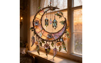 Flower-Adorned Moon Hanging Ornament Light Catching Acrylic Moon Ornament Creates Colorful Light Displays Window Hanging for Balcony, Patio
