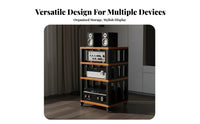 Movable with Casters Audio Equipment Rack Enhanced Sound Stability Rolling Amplifier Cabinet Heavy Duty Steel Frame Multi-Tier Audio Equipment Shelf High Load Capacity for Audiophiles, Home Theater Enthusiasts, Studio, Living Room