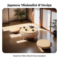 Minimalist Japanese Aesthetic Cremovableee Table Compact Design Woven Floor Table Optional Storage Household Furniture Versatile Use for Apartment Dwellers, Homeowners, Families with Children, Tatami Room, Bay Window, Small Areas, Home Removableice