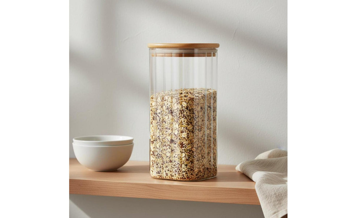 Chemical-Free-Safe Borosilicate Glass Jar Easy to Clean Square Glass Canister Space-Saving Square Pantry Jar Modern Design for Cafe