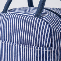 Lunch Box and Insulated Lunch Bags for Women with Faux Leather Handle, Reusable Striped Cool Bag Lunch Box for School Picnic, Nylon Material
