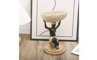 Woven-Look Basket Tray Figurine Gold-Toned Hand-Painted Resin Figurine Tabletop Home Decor Round Base