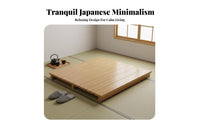 sectioned Wooden Bed Base Japanese aesthetic Bedroom Furniture Wabi-Sabi Design Mattress Foundation for Guesthouse Owners, Minimalists, woven mat Room, Balcony