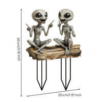 Alien Garden Stake 2D Flat Acrylic Garden Stake Alien Figure Ornament Metal Stakes for Flower Pots, Indoor Plant Displays