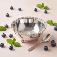 Reflective Footed Dessert Bowl Silver Beaded Bowl Decorative Serving Dish Stable Base