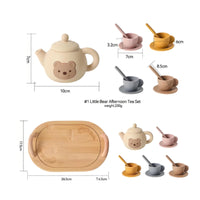 Chew Safe Silicone Toy Tea Set Role Playing Fun Bear Themed Afternoon Tea Toy Materials Pretend Play Creature Teacups Safe for Children, Toddlers, Babies, Playroom, Bath Time