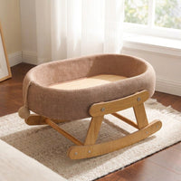 Elevated Cat Bed Rocker with Wood Frame, Silicone Breathable Cat Lounger for Indoor Cats, Universal Season Sleeping and Playing Oval Cradle