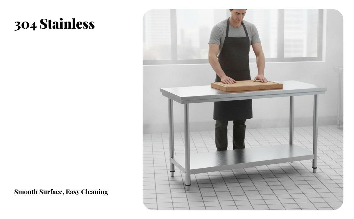 Stainless Steel Work Table Thickened Material Commercial Kitchen Prep Table Rust-Resistant Commercial Food Prep Station for Workshop, Garage