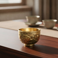 Embossed Cup with Dragon Relief Gold-Toned Brass Cup Footed Chalice Wide-Mouth for Collectors
