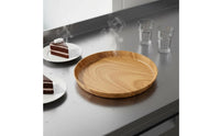 Round Wood Grain Tray Easy to Clean Wood Look Serving Plate Polished Surface