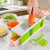 Multifunctional Vegetable Slicer with Container, Modern Vegetable Grater Made of 430 Stainless Steel, 4-Sided for Julienne, Slicing, Shredding, Chopping