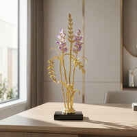 Stalk Ornament with Crystal Accents Branched Sculpture Modern Decor for Office