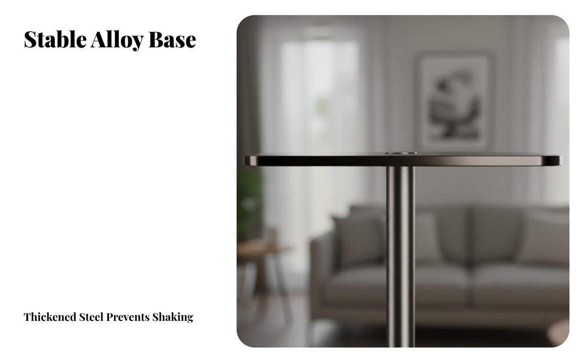Universal Compatibility Display Device Floor Stand Stable Weighted Base Display Device Floor Stand with Tray Sturdy Construction Height Adjustable Device Shelf Space-Saving Design for Bedroom, Living Room, Office