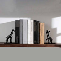 2 Pieces Giraffe Bookend Creative Design L-Shaped Book Support Wrought Iron Animal Bookends for Students, Kids, Bedroom, Library, Classroom