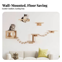 Wooden Cat Climbing Frame Solid Wood Wall Mounted Cat Shelves Space Saving for Apartment Dwellers, People with Small Apartments, Indoors, Living Room