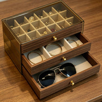 Walnut Wood Jewelry Box Velvet Lined Tiered Jewelry Storage Box Transparent Lid for Dresser, Bedroom