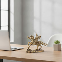 Guan Gong Figurine Brass Guan Gong Statue Antique-Style Mounted Fighter Figurine for Collectors, Car Interior, Office, Paperweight