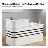 Varnish Ed Finish Modern Reception Desk Heavy-Duty Two-Tier Front Desk Painted Steel Frame Retail Checkout Counter Scratch-Resistant for Receptionists, Salon Team, Business Owners, Medical Office, Hotel Lobby