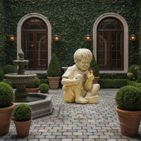 Pastoral Theme Resin Boy Girl Ornament Luminous Child Sculpture for Patio, Balcony, Desktop