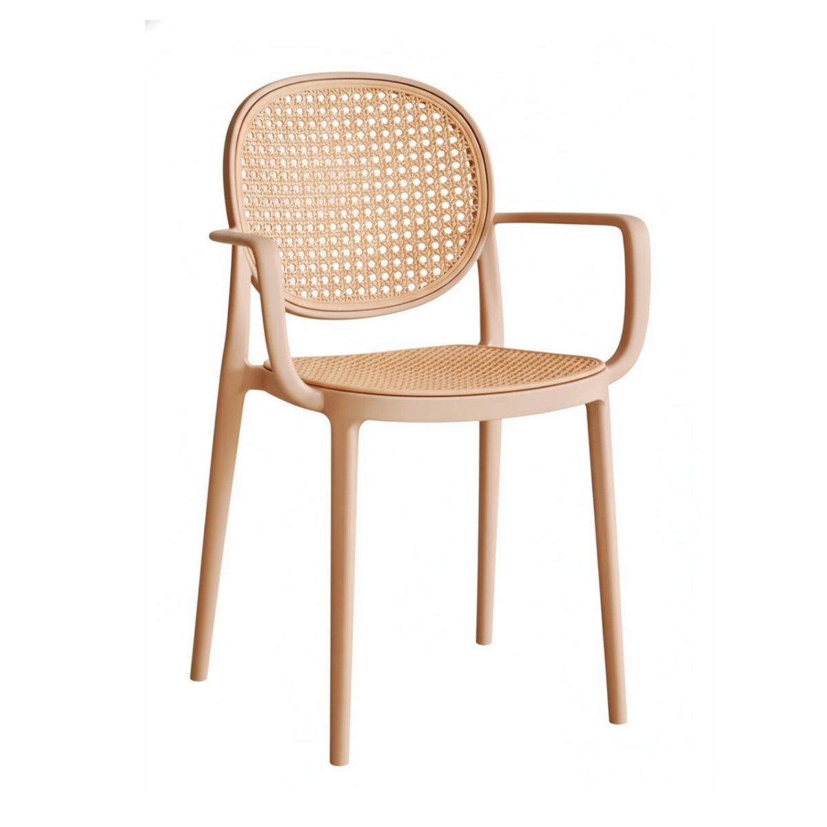 Stackable Design Faux Rattan Armchair Woven Backrest Dining Seat Wabi-Sabi Aesthetic Seating Furniture With Armrests for Adults, Homeowners, Office Workers, Balcony, Living Room, Bedroom, Reading Nook