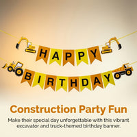 Construction Vehicle Birthday Banner for Kids Party, Theme Birthday Party Banner Pull Flag, Kids Party Decorations, OPP Bag Packaging